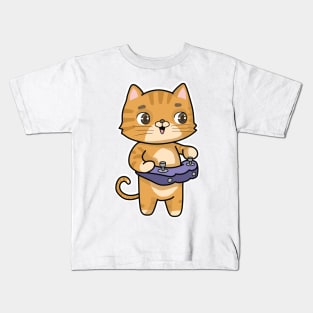 Cat at Playing with Controller Kids T-Shirt